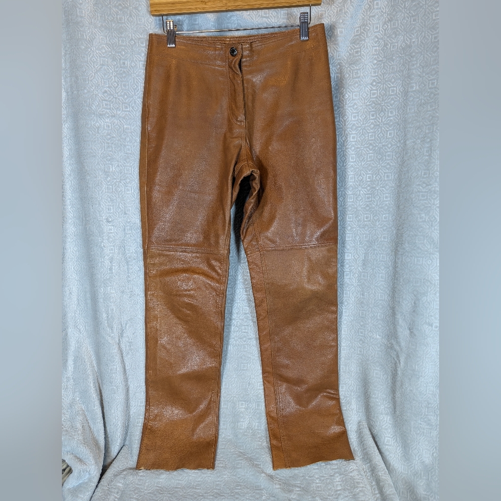 Hugo Buscati Genuine Leather Pants Size 6 Lined Brown Tan Carmel Color